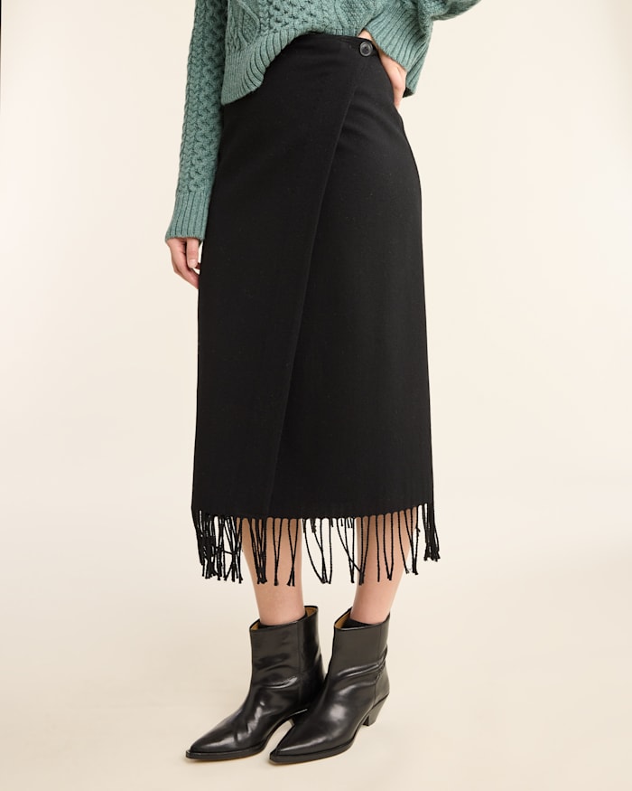 WOMEN'S WOOL FRINGED WRAP SKIRT